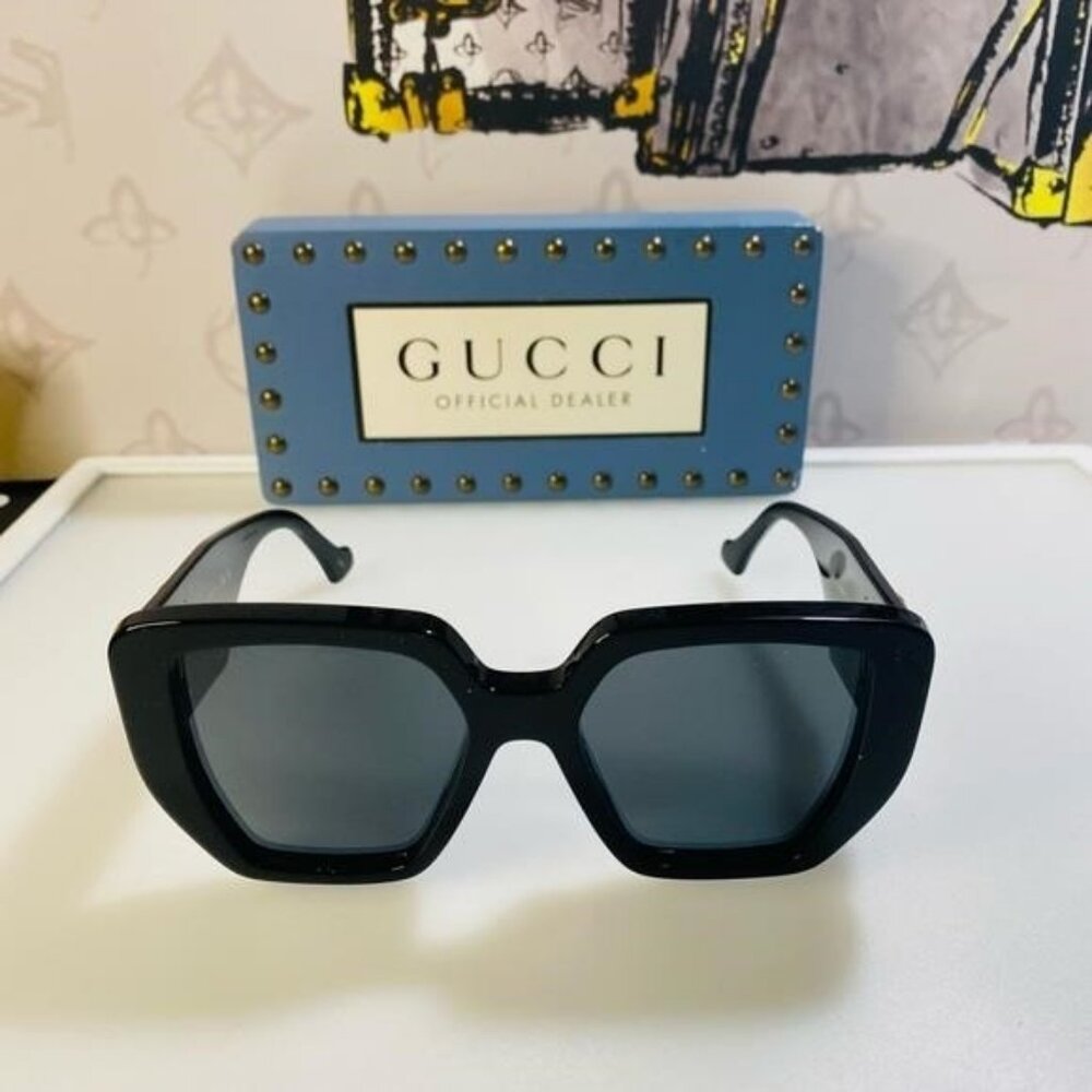 New Gucci Geometric Men’s Women’s Sunglasses GG0956S 003 Black/Gold 54mm - Picture 13 of 13